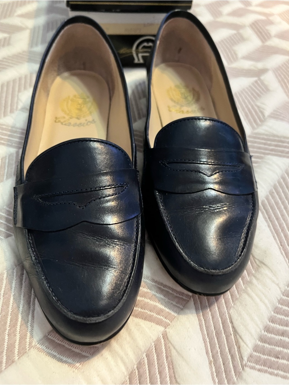 Etienne Aigner Navy Leather Penny Loafers